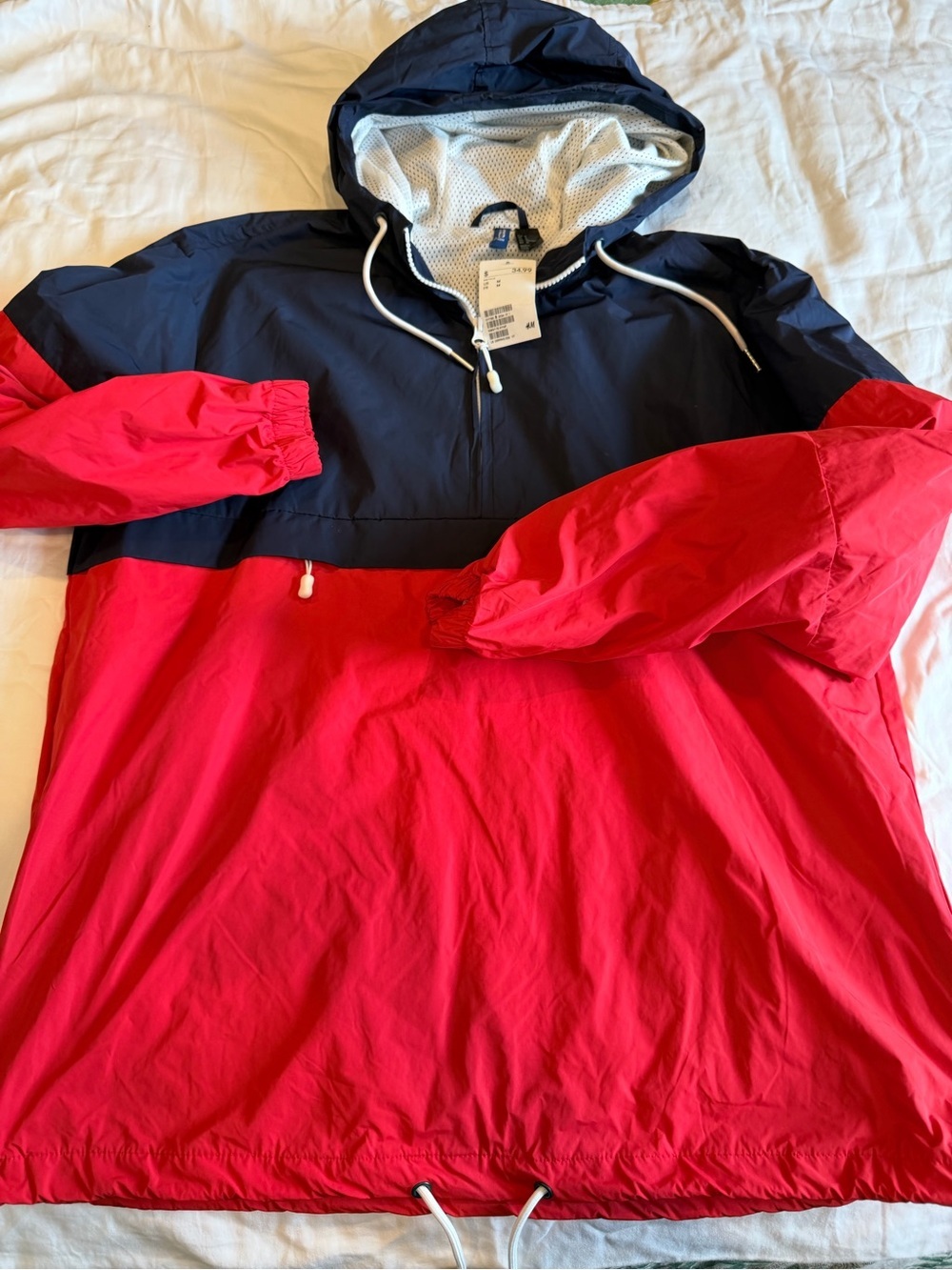 H&M Navy and White Hooded Windbreaker Jacket